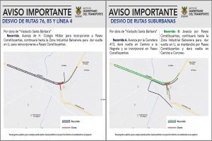IQT anuncia el desvío temporal de rutas por obras en Santa Bárbara, Querétaro